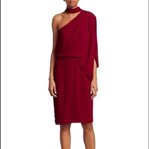 Halston asymmetric draped georgette dress.